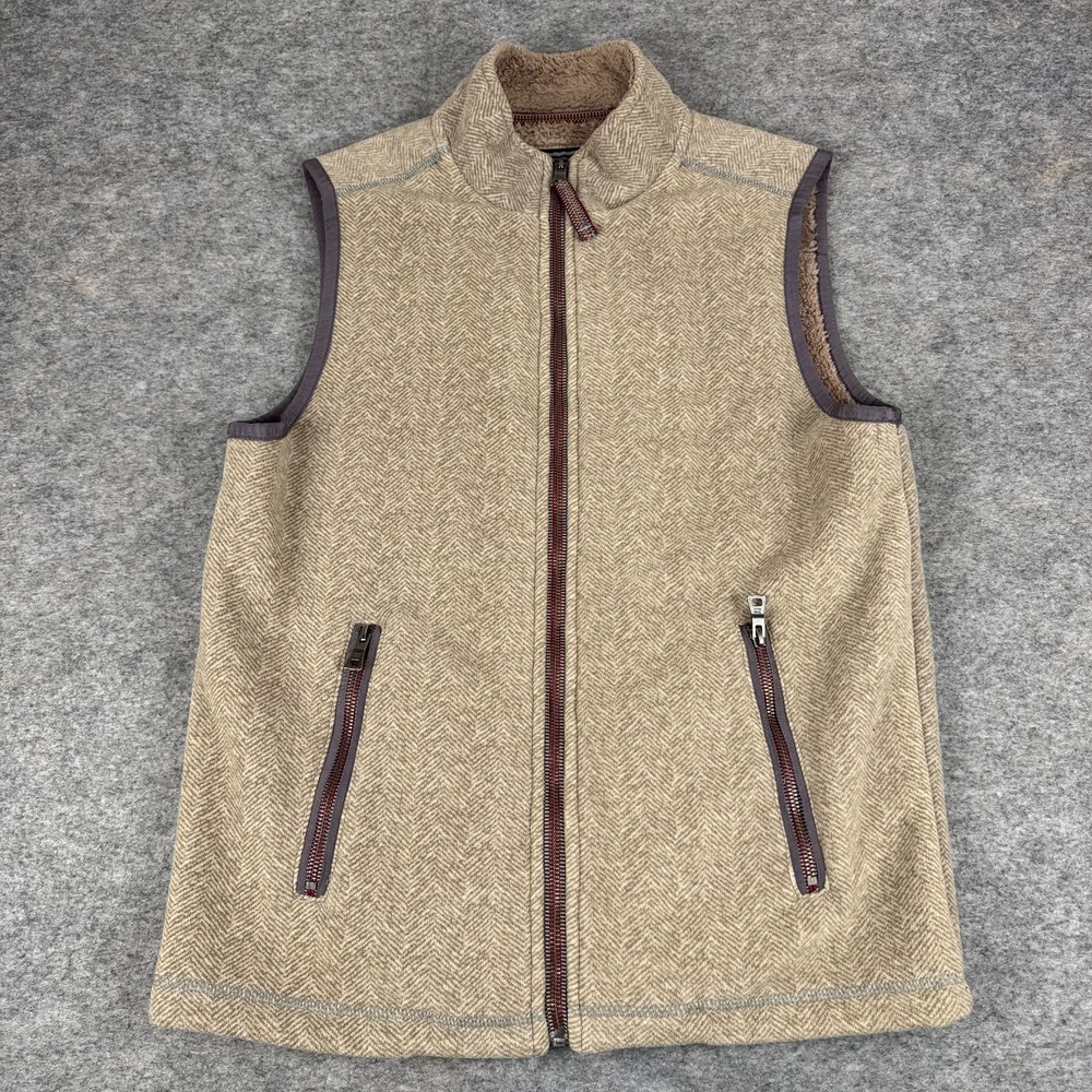 True Grit Herringbone Full Zip Vest Sherpa Lined Pockets Sand Mens Medium M